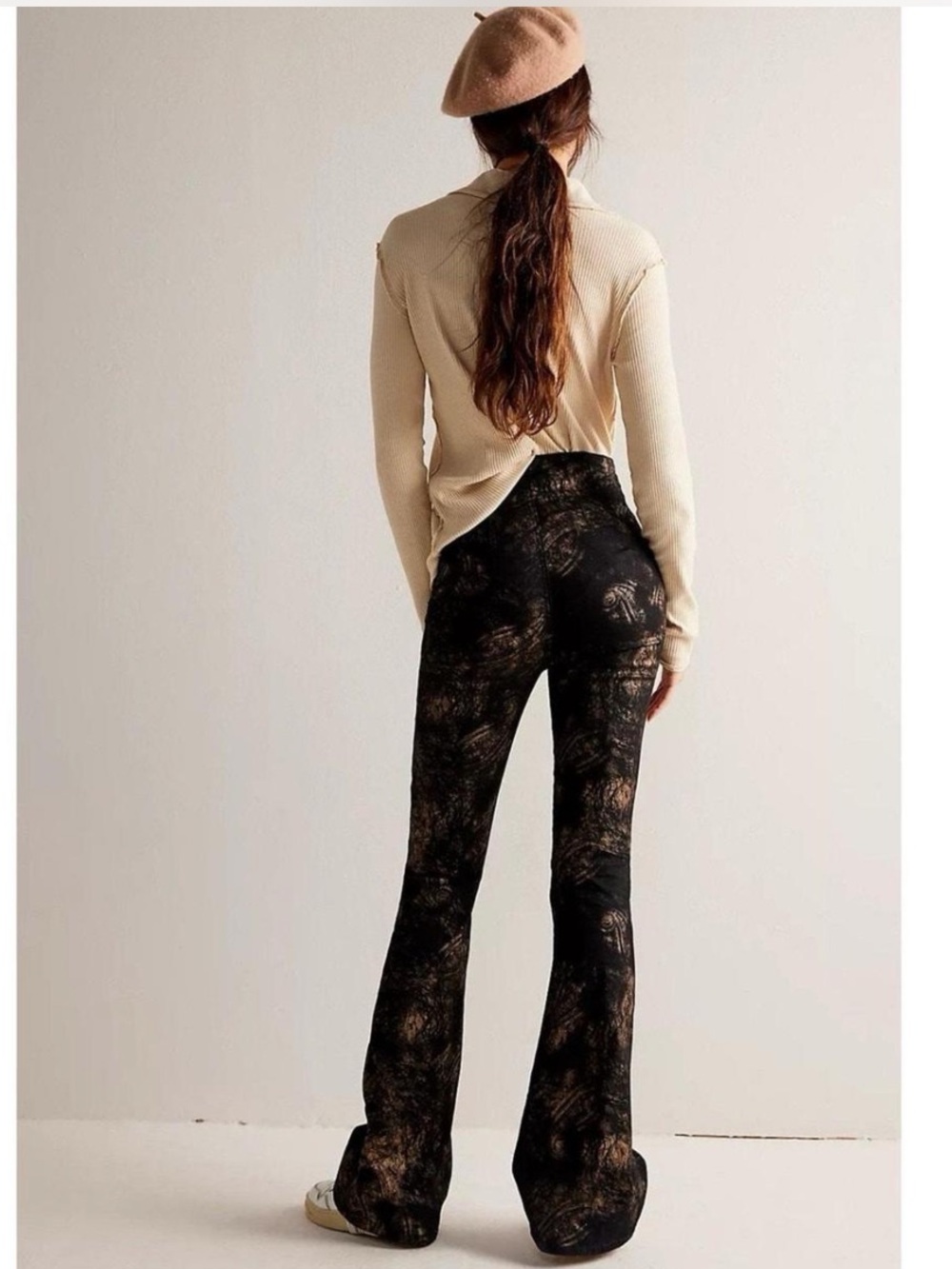 NWT Free People Jayde High Rise Metallic Flare Pants - Picture 6 of 15